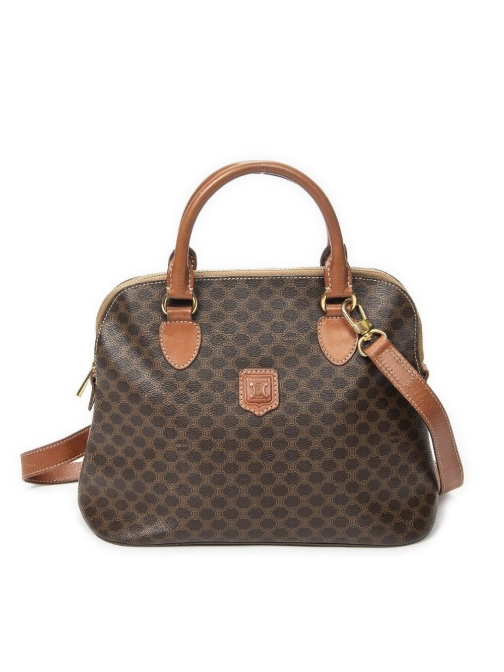 Celine Vintage Dome Top Handle Brown Macadam Canvas Handbag